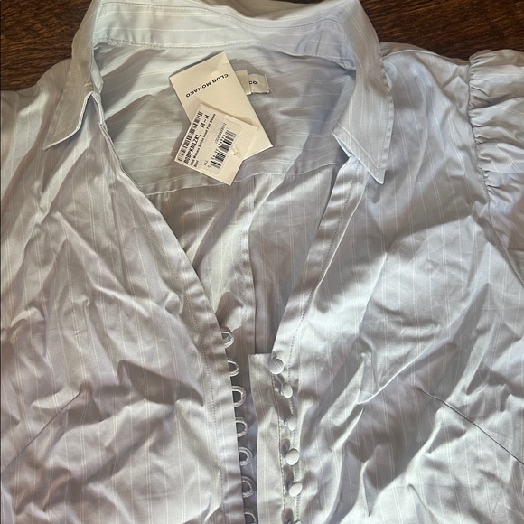 Elegant club Monaco NWT blue and White stripe Puff Sleeve Top SIZE M - Picture 5 of 5